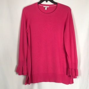 Issac Mizrahi Live! Passion pink ruffled bell cuff sweater
